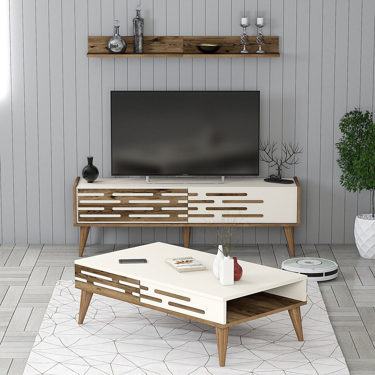 Set mobilier living, Hanah Home, Valensiya 140, Maro/Crem - imagine 5
